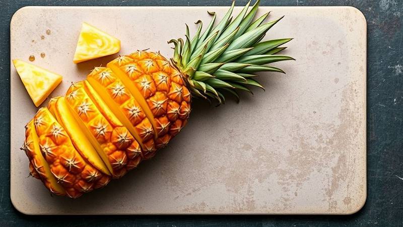 Ananas parfaitement coupé en tranches sur une planche à découper
